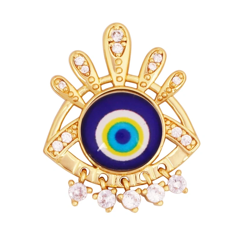 Fashion Colorful Evil Eye Charm Pendant,18K Gold Plated Cubic Zirconia Glass Stone Jewelry Necklace Bracelet Supplies K81