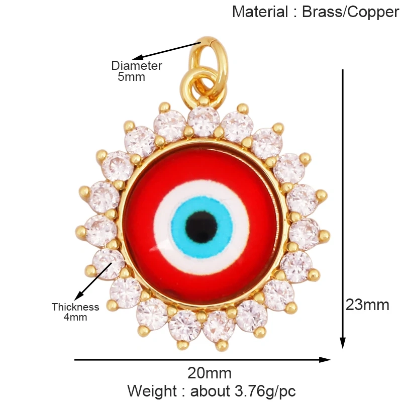 Fashion Colorful Evil Eye Charm Pendant,18K Gold Plated Cubic Zirconia Glass Stone Jewelry Necklace Bracelet Supplies K81