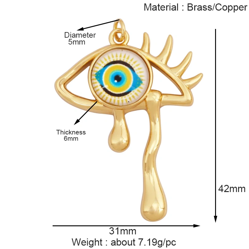 Fashion Colorful Evil Eye Charm Pendant,18K Gold Plated Cubic Zirconia Glass Stone Jewelry Necklace Bracelet Supplies K81