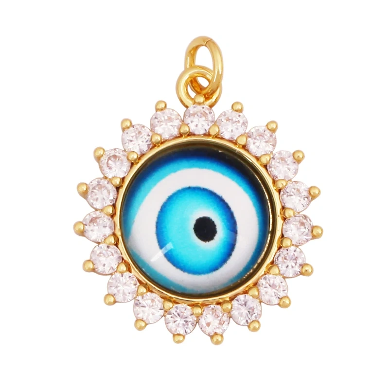 Fashion Colorful Evil Eye Charm Pendant,18K Gold Plated Cubic Zirconia Glass Stone Jewelry Necklace Bracelet Supplies K81