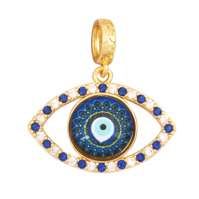 Fashion Colorful Evil Eye Charm Pendant,18K Gold Plated Cubic Zirconia Glass Stone Jewelry Necklace Bracelet Supplies K81