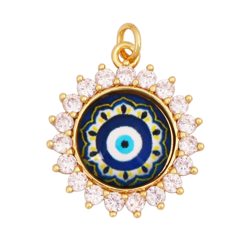 Fashion Colorful Evil Eye Charm Pendant,18K Gold Plated Cubic Zirconia Glass Stone Jewelry Necklace Bracelet Supplies K81