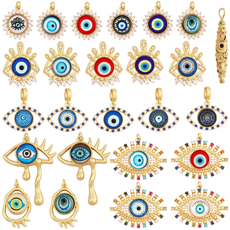 Fashion Colorful Evil Eye Charm Pendant,18K Gold Plated Cubic Zirconia Glass Stone Jewelry Necklace Bracelet Supplies K81