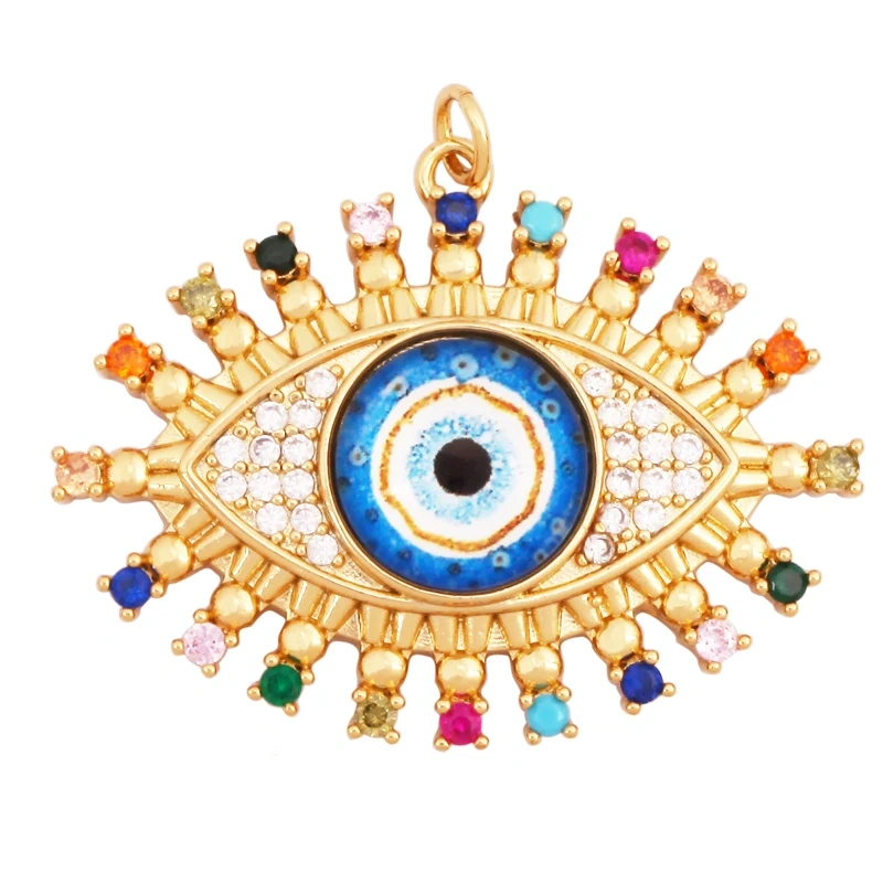 Fashion Colorful Evil Eye Charm Pendant,18K Gold Plated Cubic Zirconia Glass Stone Jewelry Necklace Bracelet Supplies K81
