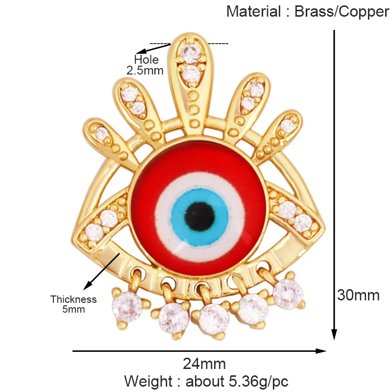 Fashion Colorful Evil Eye Charm Pendant,18K Gold Plated Cubic Zirconia Glass Stone Jewelry Necklace Bracelet Supplies K81
