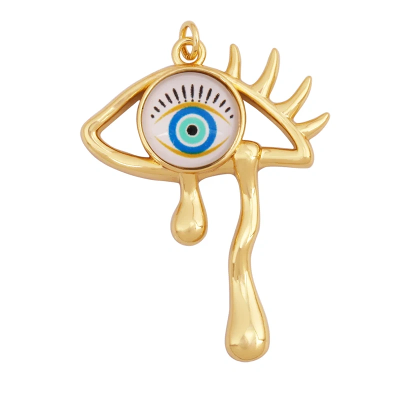 Fashion Colorful Evil Eye Charm Pendant,18K Gold Plated Cubic Zirconia Glass Stone Jewelry Necklace Bracelet Supplies K81