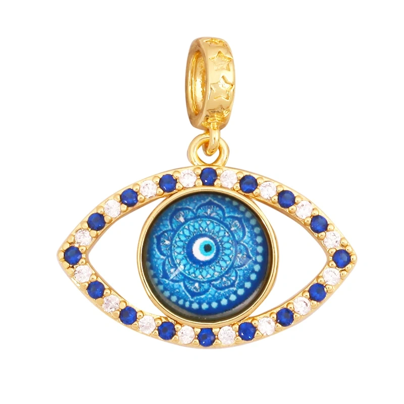 Fashion Colorful Evil Eye Charm Pendant,18K Gold Plated Cubic Zirconia Glass Stone Jewelry Necklace Bracelet Supplies K81