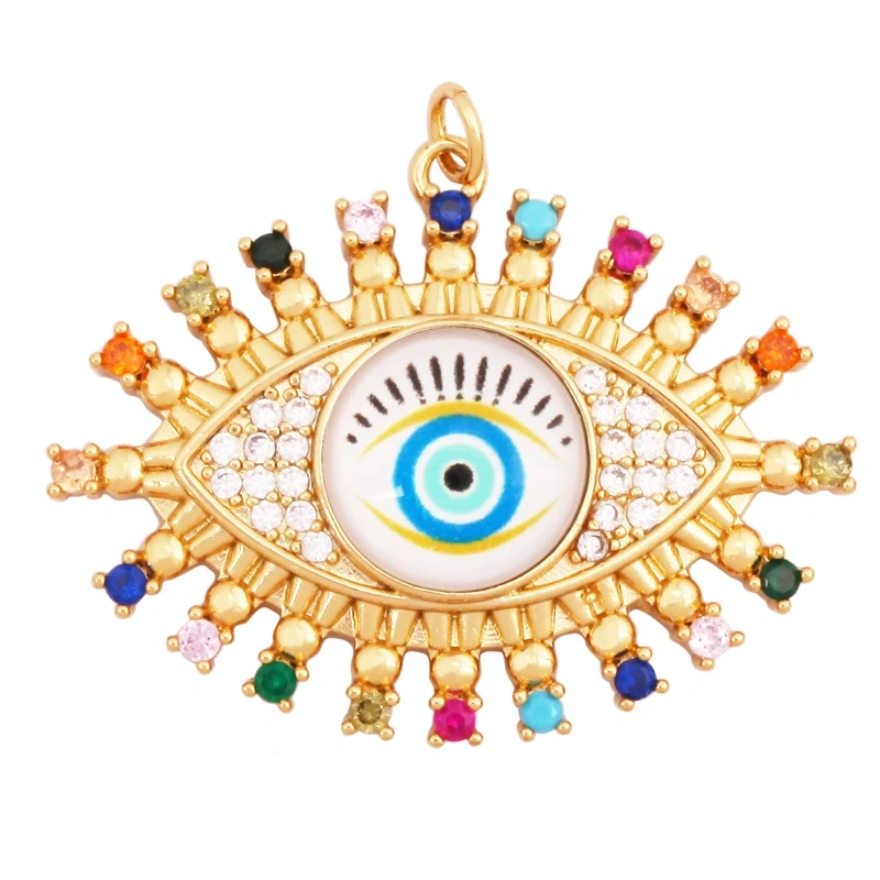 Fashion Colorful Evil Eye Charm Pendant,18K Gold Plated Cubic Zirconia Glass Stone Jewelry Necklace Bracelet Supplies K81