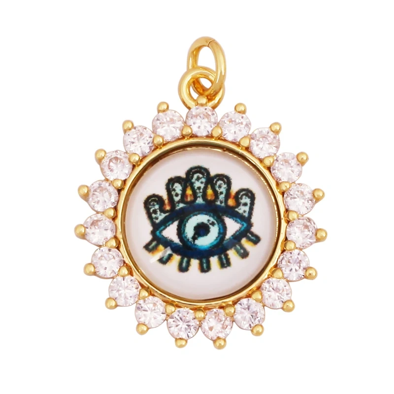 Fashion Colorful Evil Eye Charm Pendant,18K Gold Plated Cubic Zirconia Glass Stone Jewelry Necklace Bracelet Supplies K81