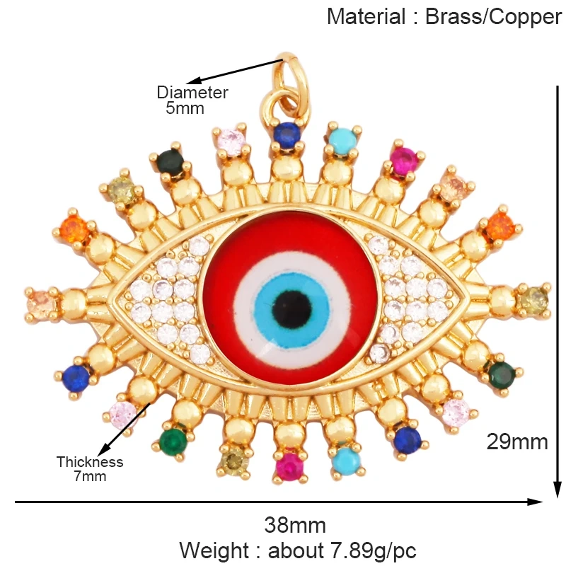 Fashion Colorful Evil Eye Charm Pendant,18K Gold Plated Cubic Zirconia Glass Stone Jewelry Necklace Bracelet Supplies K81