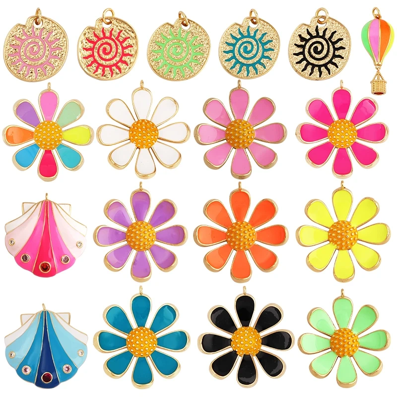 Enamel Jumbo Flower Snail Balloon Charm, 18K Real Gold Plated Colour,Necklace Bracelet Pendant for Handmade Jewelry Supplies M27