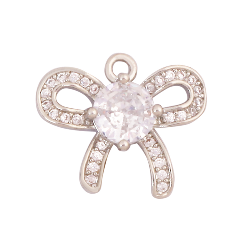 Trendy Bowknot Cubic Zirconia Charm Pendant,18K Gold Plated Necklace Bracelet DIY Handmade Jewelry Making Accessories Supply K61