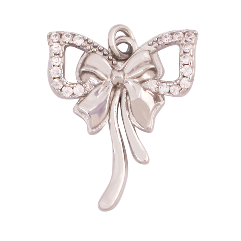 Trendy Bowknot Cubic Zirconia Charm Pendant,18K Gold Plated Necklace Bracelet DIY Handmade Jewelry Making Accessories Supply K61