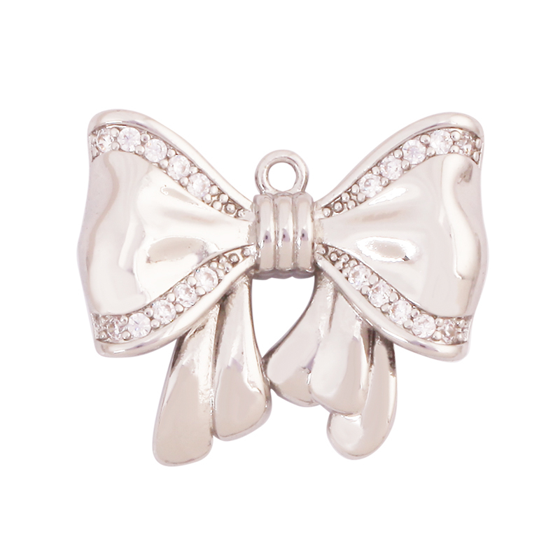Trendy Bowknot Cubic Zirconia Charm Pendant,18K Gold Plated Necklace Bracelet DIY Handmade Jewelry Making Accessories Supply K61