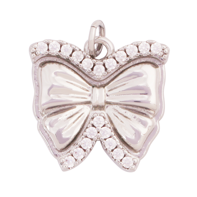 Trendy Bowknot Cubic Zirconia Charm Pendant,18K Gold Plated Necklace Bracelet DIY Handmade Jewelry Making Accessories Supply K61