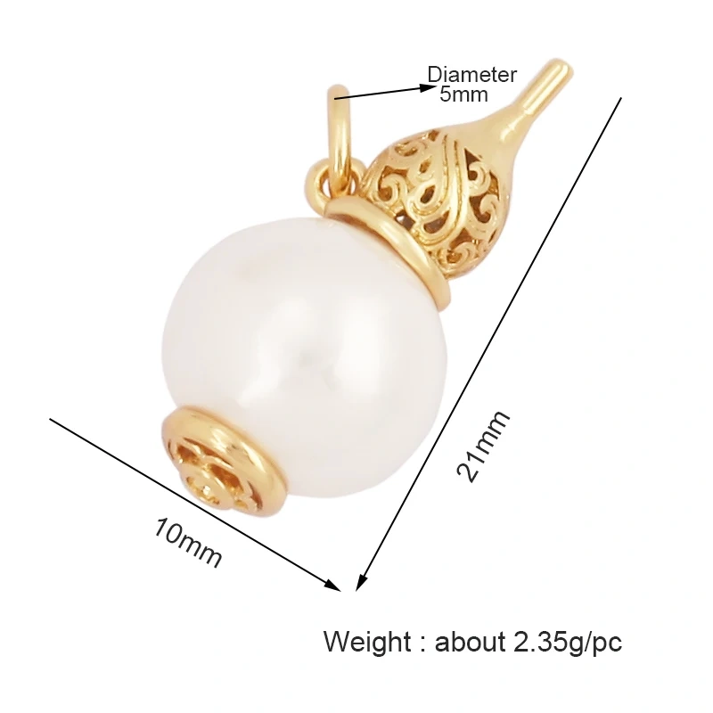 Fashion Heart Flower Pearl Cubic Zircon 18K Gold Charm Pendant,Bracelet Necklace Attachment  Jewelry Components Findings L36