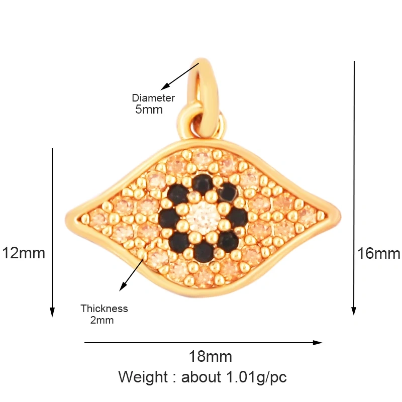 Trendy Colorful Zircon Evil Lucky Horus Eye Charm Pendant,18K Gold Plated Brass Necklace Jewelry Findings Accessories Supply L45