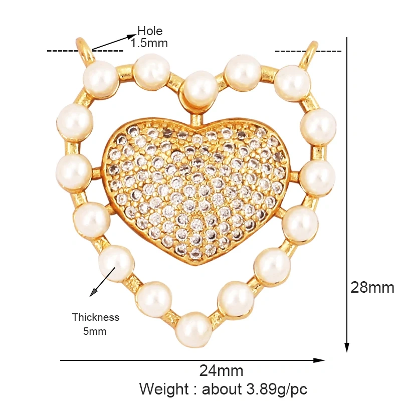 Fashion Heart Flower Pearl Cubic Zircon 18K Gold Charm Pendant,Bracelet Necklace Attachment  Jewelry Components Findings L36