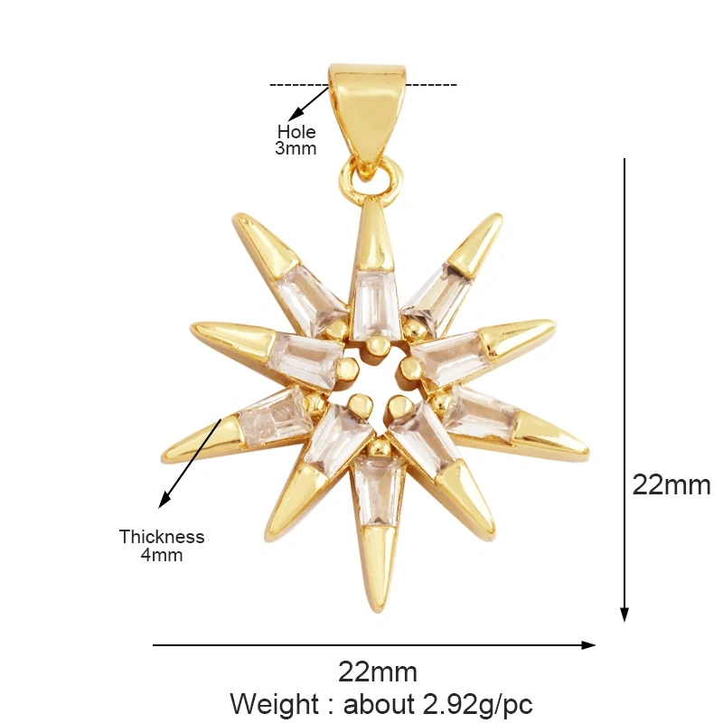 Delicacy Hollow Out Star Moon Sun Charm Pendant,Cubic Zirconia Pave  Crystal Necklace Bracelet Jewelry Accessories Supplies L45