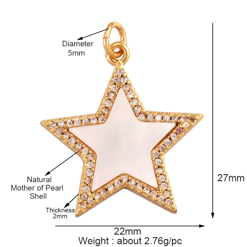 Trendy Sun Moon Star Shell 18K Gold Plated Charm Pendant,Inlaid Shining CZ Zirconia Jewelry Necklace Bracelet Making Supply M52