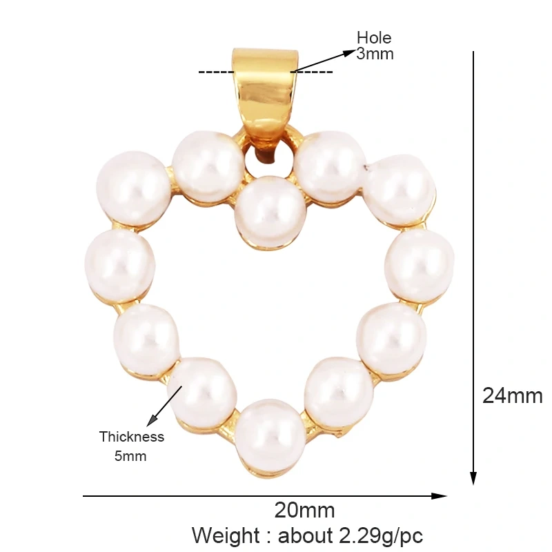 Fashion Heart Flower Pearl Cubic Zircon 18K Gold Charm Pendant,Bracelet Necklace Attachment  Jewelry Components Findings L36