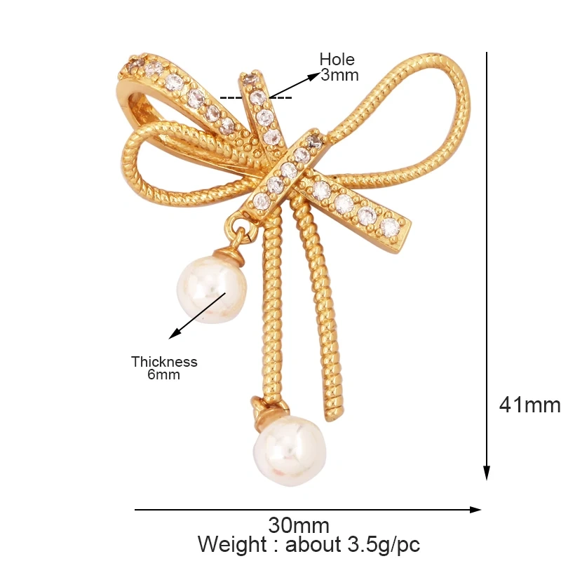 Fashion Heart Flower Pearl Cubic Zircon 18K Gold Charm Pendant,Bracelet Necklace Attachment  Jewelry Components Findings L36