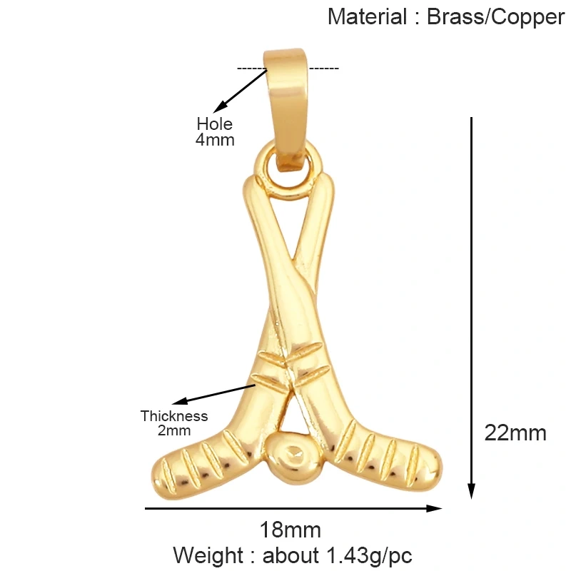 Trendy Sports Shirt Ice Skates Dumbbell Sneakers Baseball Football Boots Charm Pendant,18K Gold DIY Necklace Jewelry Supply K85