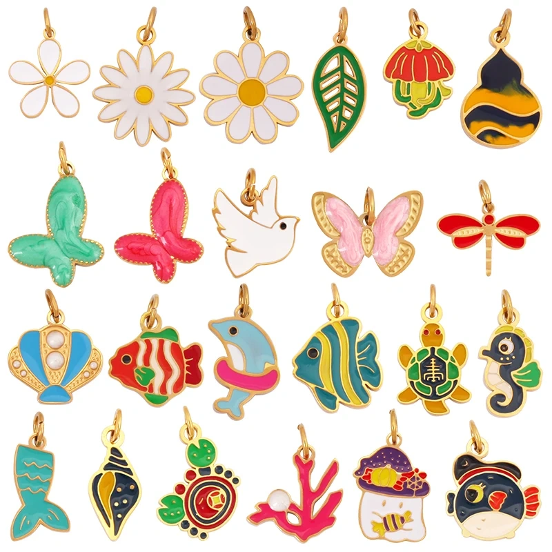 316 Staineless Steel Ocean Dolphin Fish Seahorse Butterfly Charm Necklace Pendant,Summer Beach Holiday Jewelry Supplies K55