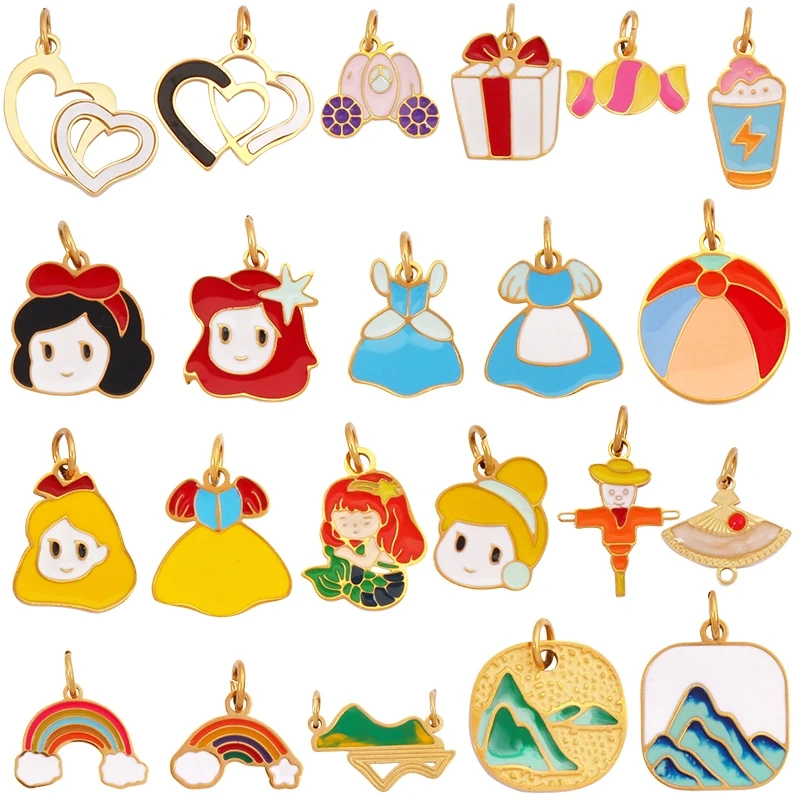 316 Staineless Steel Love Heart Pumpkin Cart Princess Dress Charm Charm, Enamel Summer Beach Holiday Jewelry Supplies K82