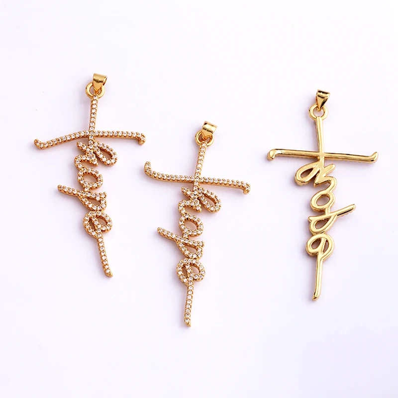 Mom Mama Rich Fashion Paved Zircon Charm Focal Pendant,18K Gold KISS LOVE GOOD LUCK QUEEN Letter Jewelry Necklace Accessorie M22