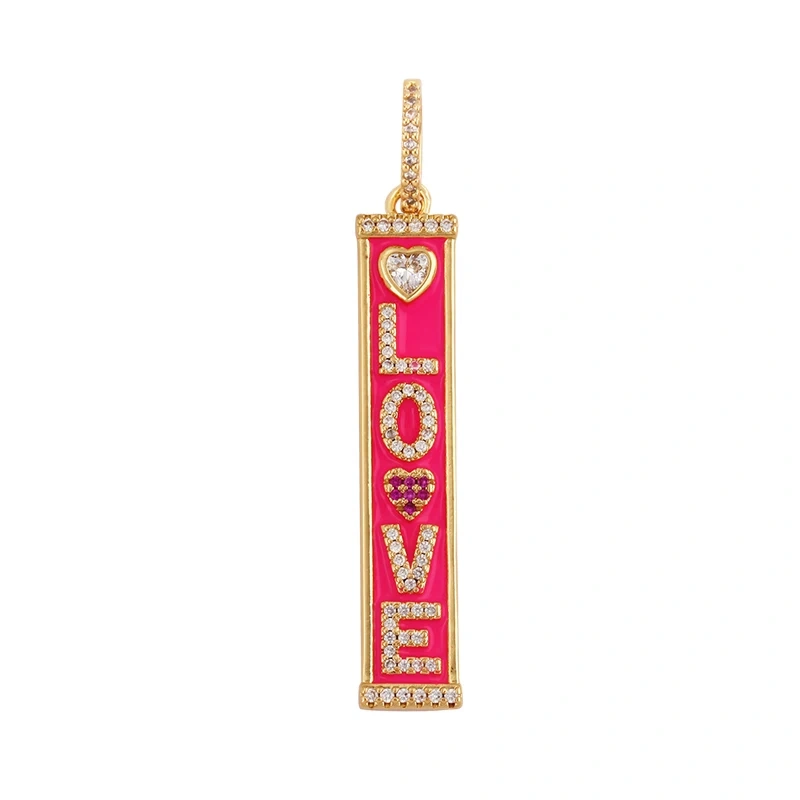 Mom Mama Rich Fashion Paved Zircon Charm Focal Pendant,18K Gold KISS LOVE GOOD LUCK QUEEN Letter Jewelry Necklace Accessorie M22