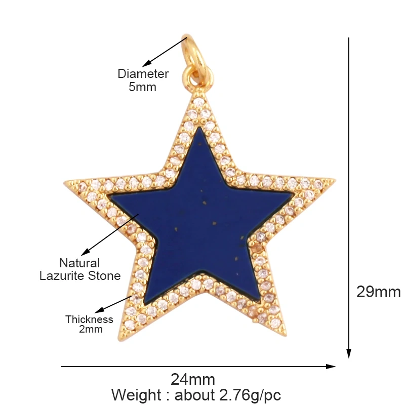 Trendy Sun Moon Star Shell 18K Gold Plated Charm Pendant,Inlaid Shining CZ Zirconia Jewelry Necklace Bracelet Making Supply M52