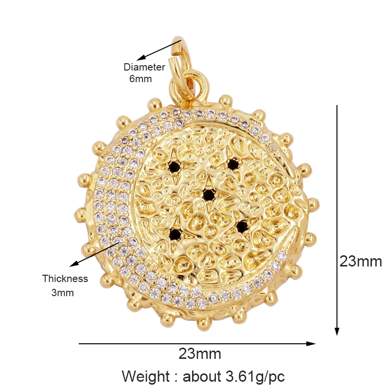 Trendy Sun Moon Star Shell 18K Gold Plated Charm Pendant,Inlaid Shining CZ Zirconia Jewelry Necklace Bracelet Making Supply M52