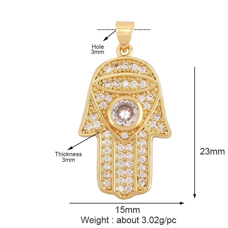 Oil Dropped Enamel Hollow Hamsa Hand Shape Charm Focal Pendant,Colourful Cubic Zircon Necklace Jewelry Making Accessories M59