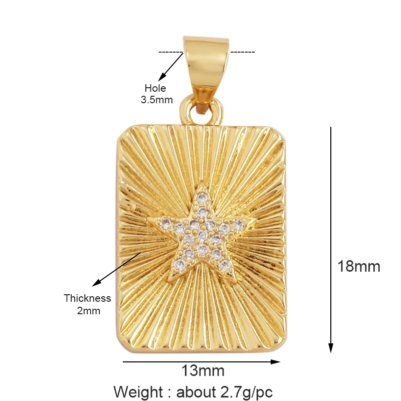 Trendy Sun Moon Star Shell 18K Gold Plated Charm Pendant,Inlaid Shining CZ Zirconia Jewelry Necklace Bracelet Making Supply M52