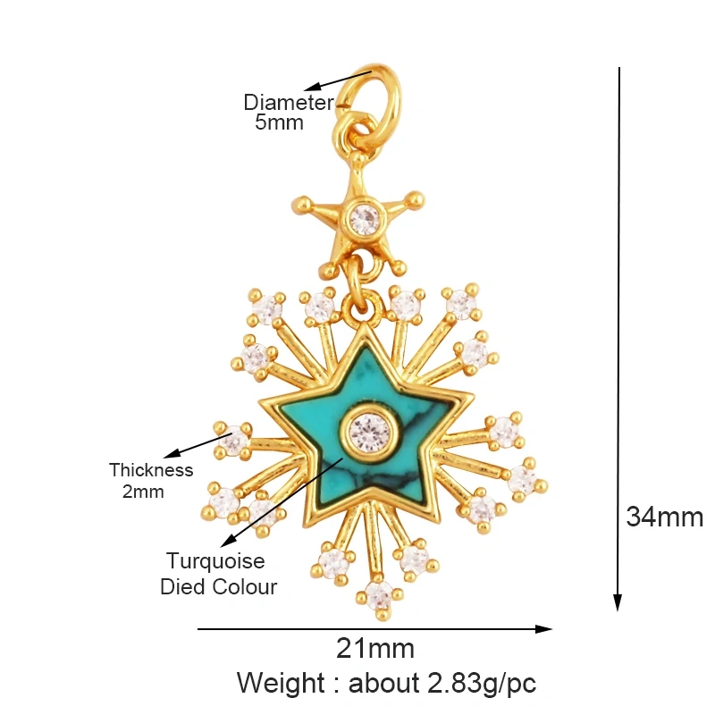 Trendy Sun Moon Star Shell 18K Gold Plated Charm Pendant,Inlaid Shining CZ Zirconia Jewelry Necklace Bracelet Making Supply M52