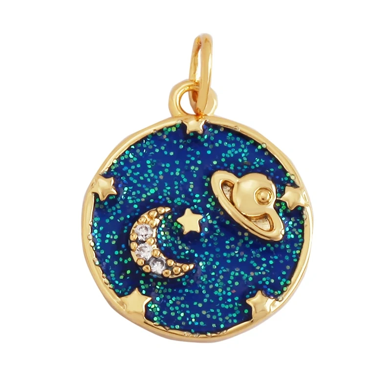 Trendy Sun Moon Star Shell 18K Gold Plated Charm Pendant,Inlaid Shining CZ Zirconia Jewelry Necklace Bracelet Making Supply M52