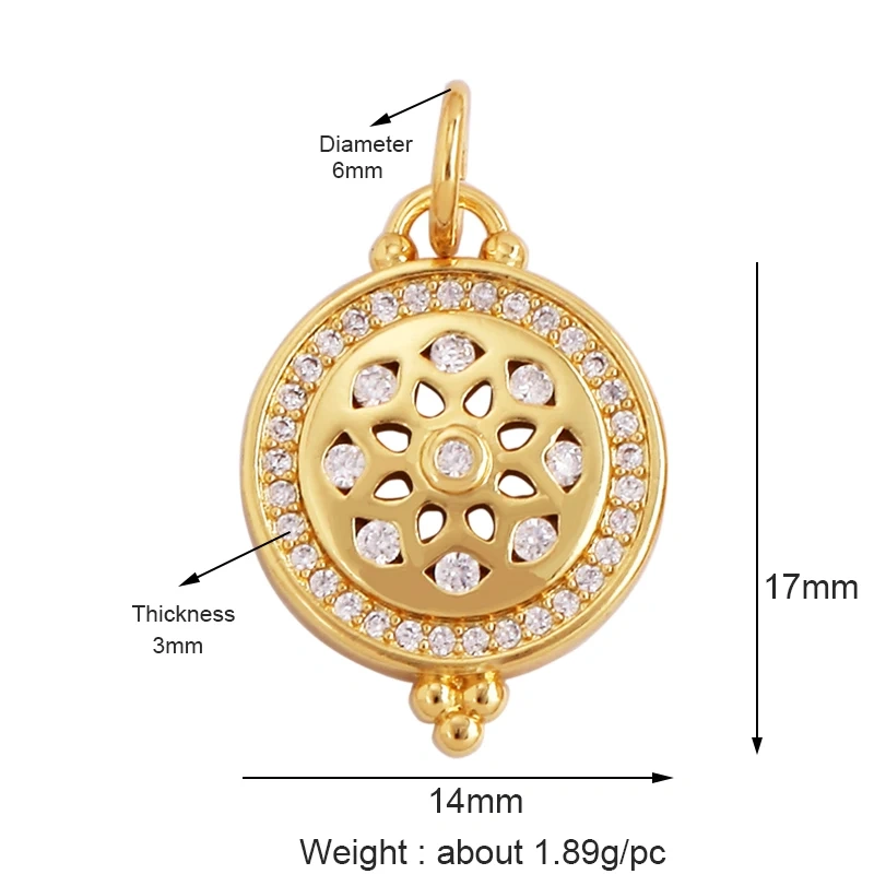 Trendy Sun Moon Star Shell 18K Gold Plated Charm Pendant,Inlaid Shining CZ Zirconia Jewelry Necklace Bracelet Making Supply M52