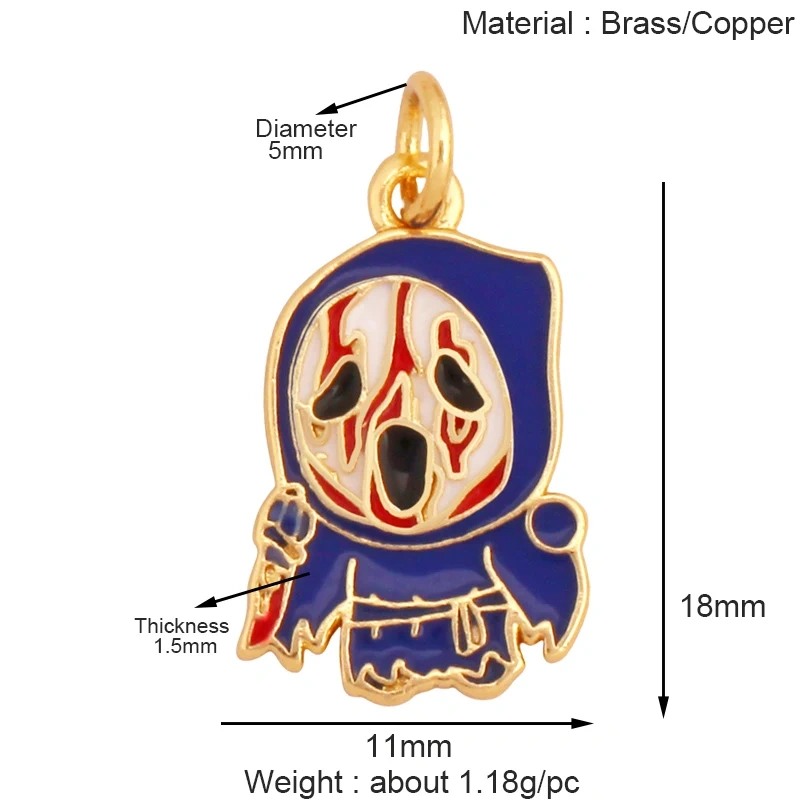 Popular Carnival Halloween Scream Ghost Skeleton Mask Charm Pendant,Trendy Cubic Zirconia 18K Gold Jewelry Necklace Supplies K83
