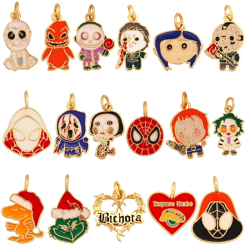 Popular Carnival Halloween Scream Ghost Skeleton Mask Charm Pendant,Trendy Cubic Zirconia 18K Gold Jewelry Necklace Supplies K83