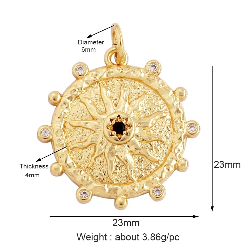 Trendy Sun Moon Star Shell 18K Gold Plated Charm Pendant,Inlaid Shining CZ Zirconia Jewelry Necklace Bracelet Making Supply M52