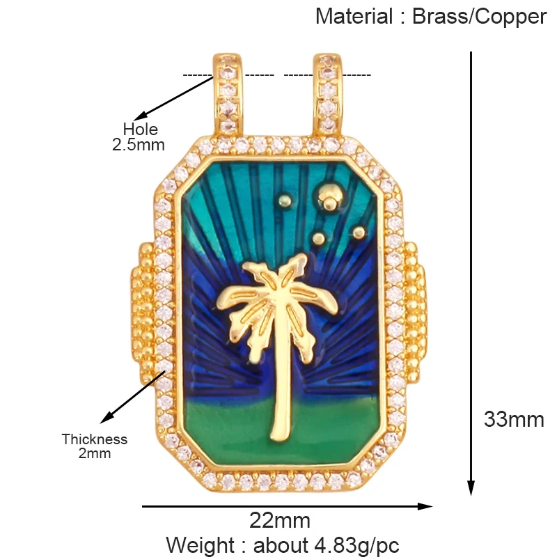 Bohemian Enamel Tarot Cards Coconut Tree Cactus Love Space Star Stripe Heart Eye Charm Pendant, Jewelry Accessories Supplies K86