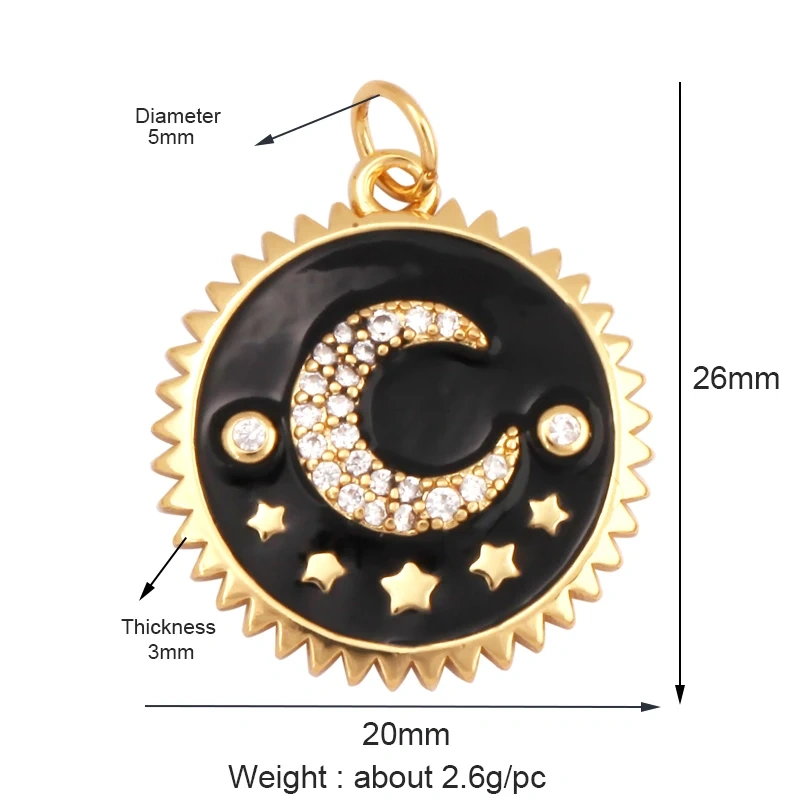 Trendy Sun Moon Star Shell 18K Gold Plated Charm Pendant,Inlaid Shining CZ Zirconia Jewelry Necklace Bracelet Making Supply M52