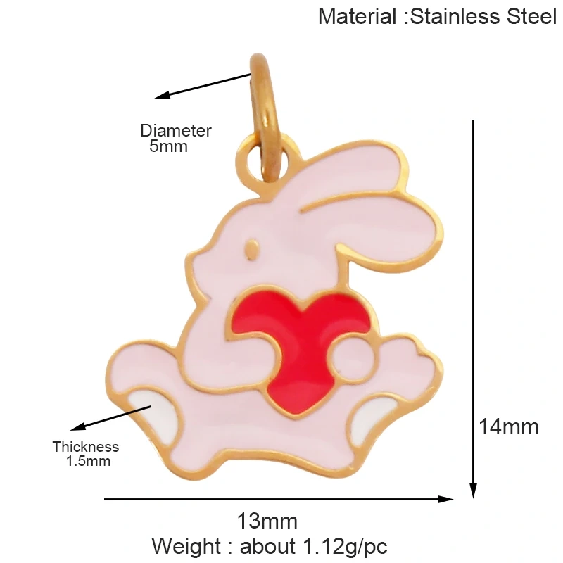 316 Staineless Steel Cute Rabbit Bear Squirrel Hedgehog Dog Animal Mushroom Apple Charm Pendant, Necklace Jewelry Supply K42