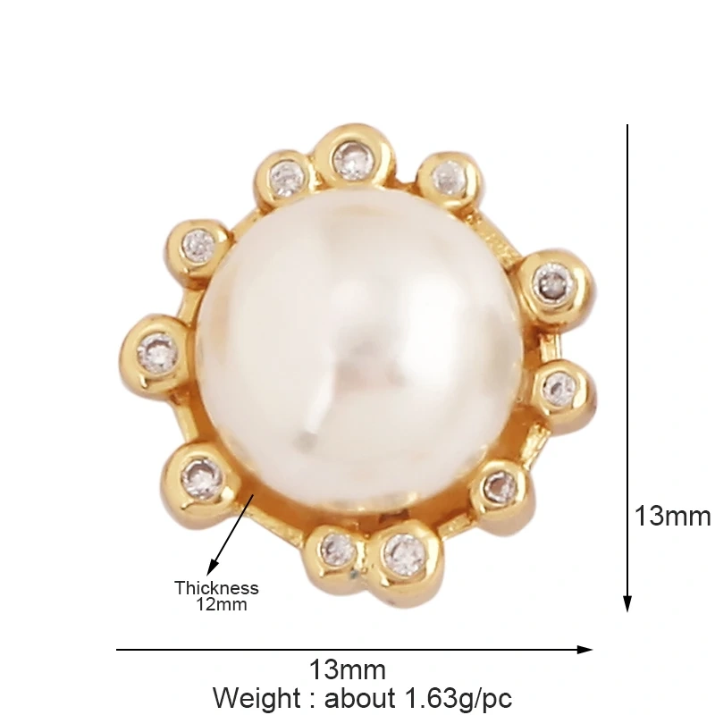 Fashion Heart Flower Pearl Cubic Zircon 18K Gold Charm Pendant,Bracelet Necklace Attachment  Jewelry Components Findings L36