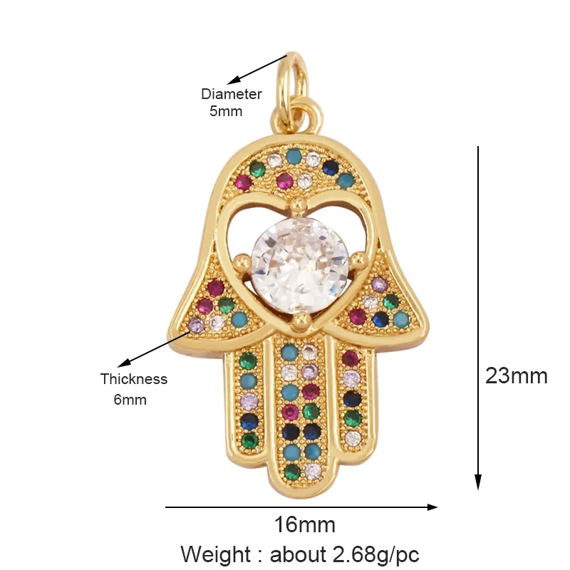 Oil Dropped Enamel Hollow Hamsa Hand Shape Charm Focal Pendant,Colourful Cubic Zircon Necklace Jewelry Making Accessories M59