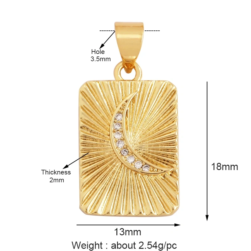 Trendy Sun Moon Star Shell 18K Gold Plated Charm Pendant,Inlaid Shining CZ Zirconia Jewelry Necklace Bracelet Making Supply M52