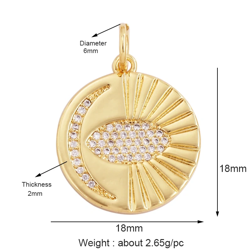 Trendy Sun Moon Star Shell 18K Gold Plated Charm Pendant,Inlaid Shining CZ Zirconia Jewelry Necklace Bracelet Making Supply M52