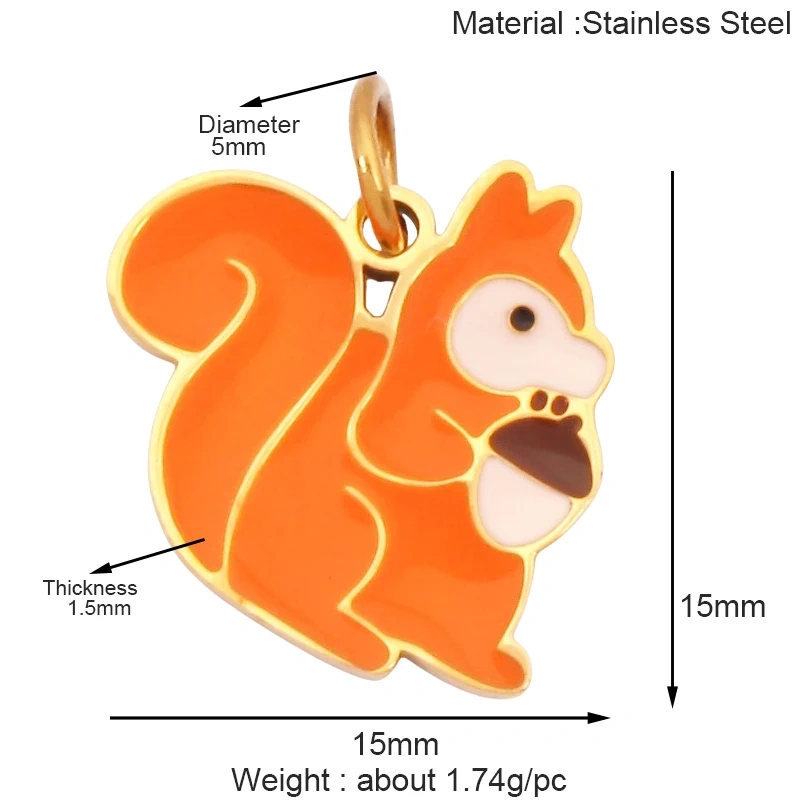 316 Staineless Steel Cute Rabbit Bear Squirrel Hedgehog Dog Animal Mushroom Apple Charm Pendant, Necklace Jewelry Supply K42