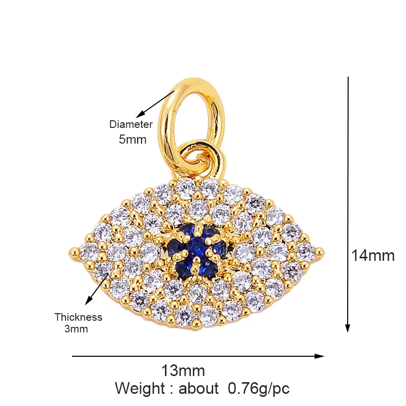 Trendy Colorful Zircon Evil Lucky Horus Eye Charm Pendant,18K Gold Plated Brass Necklace Jewelry Findings Accessories Supply L45